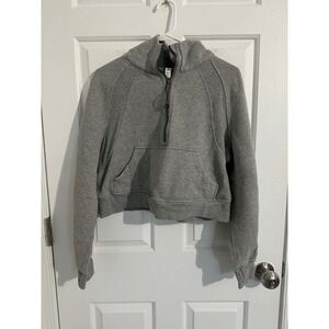 Lululemon Cropped Quarter Zip Hoodie Grey Ribbed Panels Athletic Women's XS S